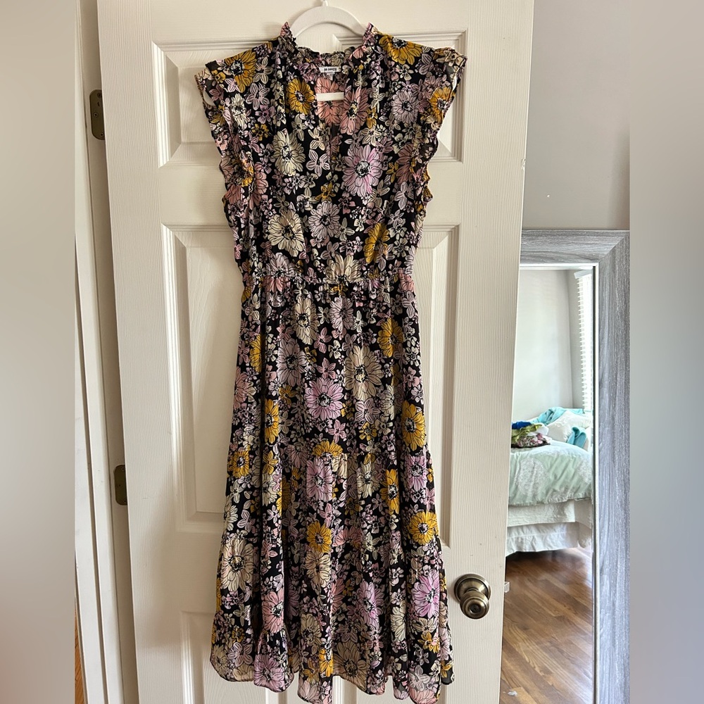 BB Dakota / Steve Madden Black Floral Midi Dress - Small